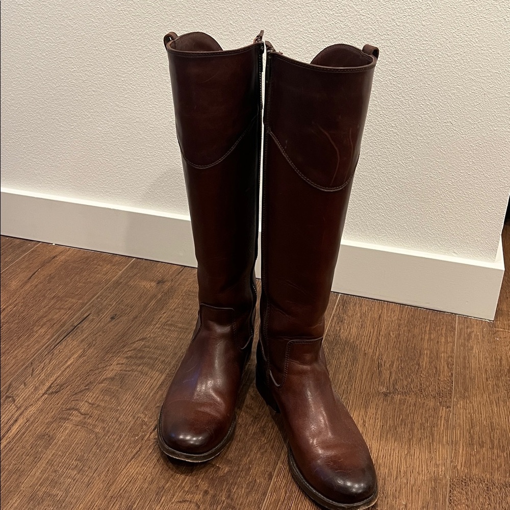 Frye Melissa Tab Brown Low Heel Boots
